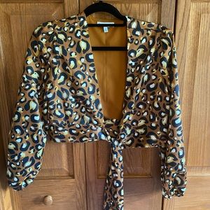 Express lady gang leopard satin wrap crop top